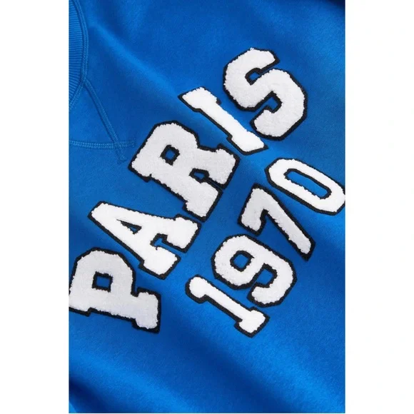NWT H&M Blue Paris Sweatshirt with Sherpa Letters - Picture 2 of 13
